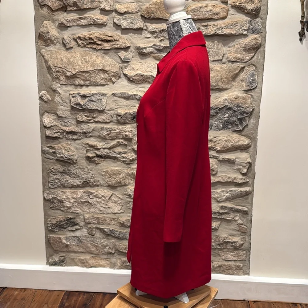 Elegant Red Women's Long Lined Rhinestone Front Buttoned Jacket - Picture 4 of 10